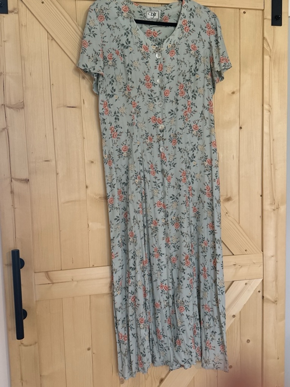DJI Sage Green Floral Maxi Dress with Rose Print